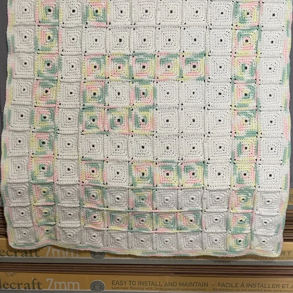 Granny Square Pastel Baby Blanket Crochet Afghan Throw Handmade Spell Out 
